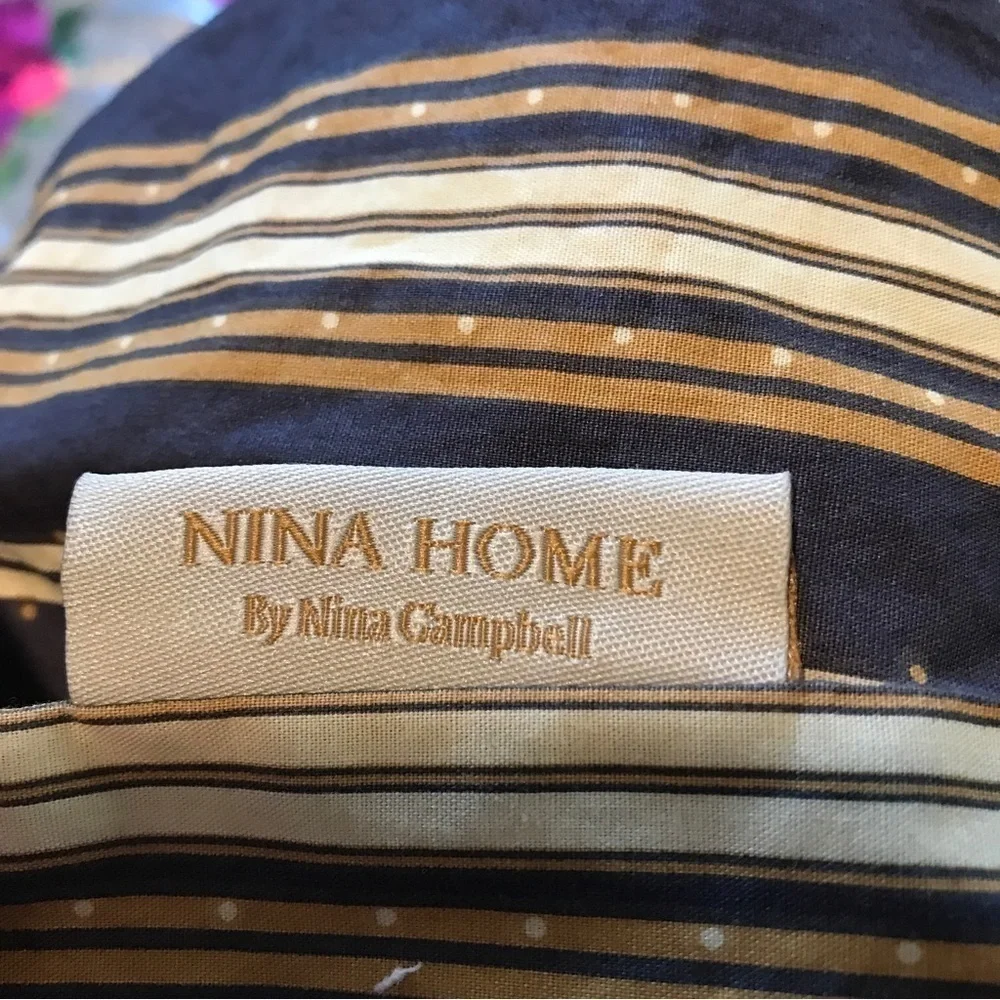 Nina home Nina Campbell large square blue beige stripe pillowcase 25” x 25”